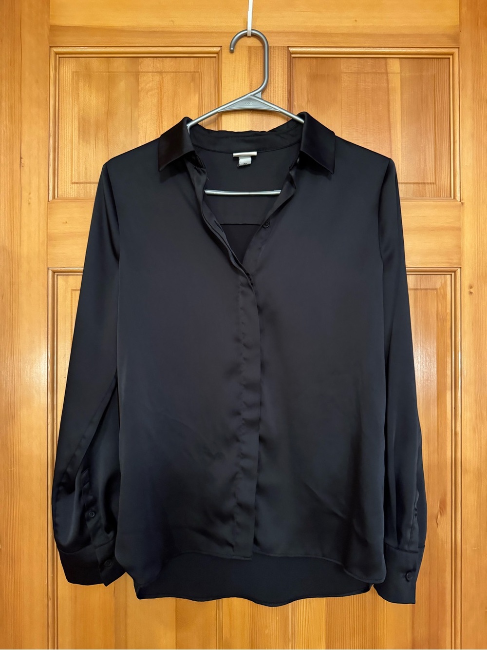 a new day Black Satin Button-Down Blouse